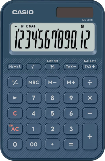 Casio MS-20YC-NY Elem / Napelem 12 Digit Asztali Számológép - Sötétkék