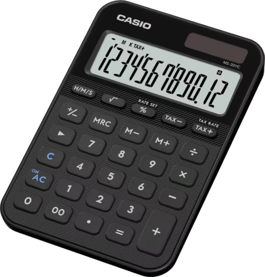Casio MS-20YC-BK Elem / Napelem 12 Digit Asztali Számológép - Fekete