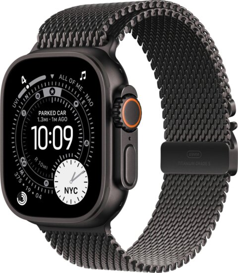 Apple Watch Ultra 3 49mm Okosóra M Fekete Milánói szíjjal - Titán