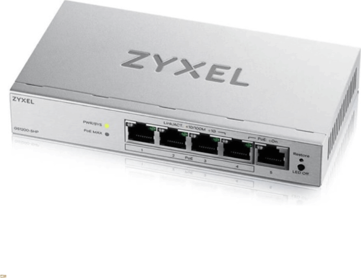 Zyxel GS1200-5HPV3-EU0101F Fémházas 5-port Gigabit PoE+ Asztali Switch