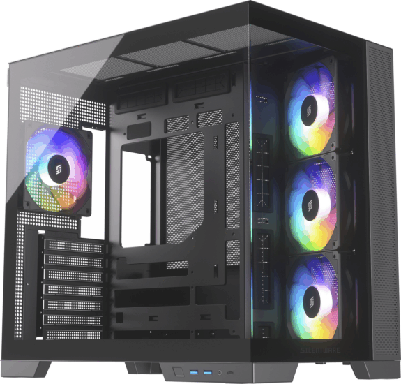 Silentware View A-RGB Midi Torony Számítógépház + 4db 120mm ventilátor - Fekete Silentware View A-RGB Midi Torony Számítógépház + 4db 120mm ventilátor - Fekete