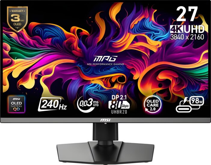 MSI 26,5" MAG 272UP QD-OLED X24 16:9 UHD 4K Gaming Monitor - Fekete