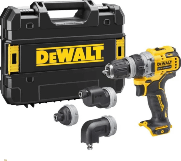 DeWalt DCD703NT-XJ Akkus fúró-csavarozó + 4 cserélhető fej + Koffer (Akku és töltő nélkül)