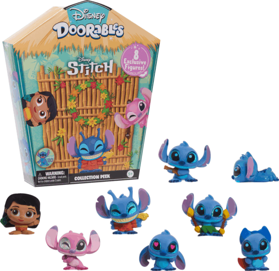 Just Play Disney Doorables Stitch 8 darabos gyűjthető figura készlet fém dobozban