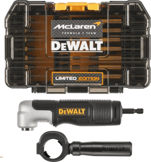 DeWalt DT70782 McLaren Design Bit és dugókulcs készlet sarokfúró adapterrel (33db/csomag)