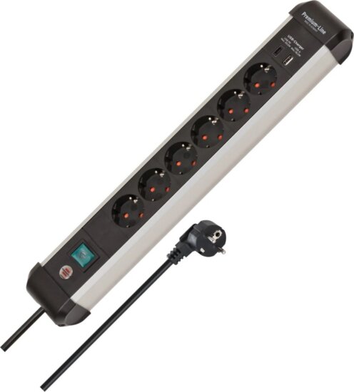 Brennenstuhl Premium Alu-Line 230V Hálózati Elosztó 6 aljzatos 1x USB-A / 1x USB-C 3m - Fekete/Fehér Brennenstuhl Premium Alu-Line 230V Hálózati Elosztó 6 aljzatos 1x USB-A / 1x USB-C 3m - Fekete/Fehér