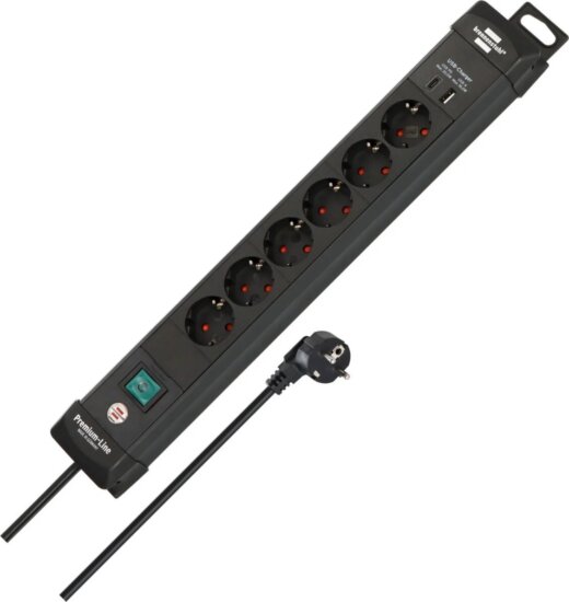 Brennenstuhl Premium-Line 230V USB-A / USB-C Hálózati Elosztó 6 aljzatos 3m - Fekete