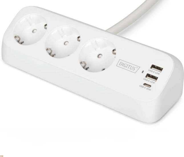 Digitus 3680W 2x USB-A / 1x USB-C Hálózati elosztó 3 aljzatos 1,5m - Fehér
