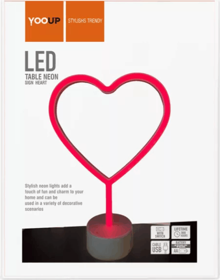 Yooup LED Asztali neon dekoráció 20x8.5x29.5 cm - Szív