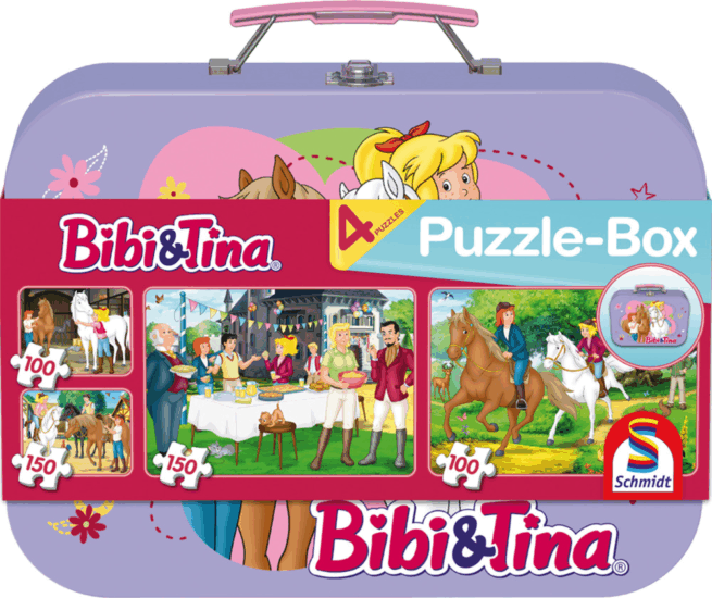 Schmidt Spiele Bibi & Tina 2 x 100 darabos / 2 x 150 darabos puzzle fémdobozban
