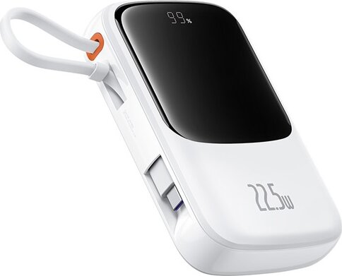 Baseus Qpow Pro+ Powerbank Integrált USB-C Kábellel + USB-A / 10000mAh 22.5W - Fehér Baseus Qpow Pro+ Powerbank Integrált USB-C Kábellel + USB-A / 10000mAh 22.5W - Fehér