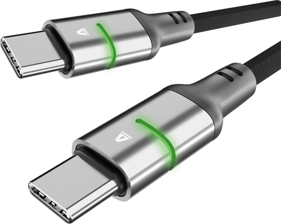 AVAX CB634 Steely LED USB-C Apa- USB-C Apa Fonott Adat és Töltőkábel 60W 3m - Ezüst