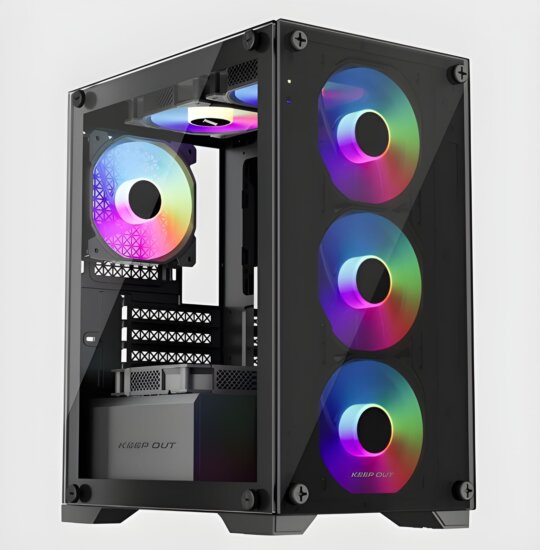 KEEP OUT XC-201 GLASS Micro Tower Számítógépház + 4db 120mm ventilátor - Fekete