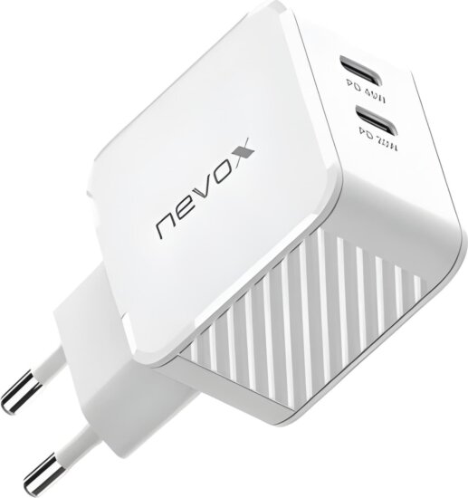 Nevox DUAL USB-C (PD) QC3.0 GaN Hálózati Gyorstöltő Adapter 45W - Fehér