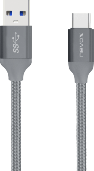 Nevox USB-A 3.2 Apa - USB-C Apa Fonott Adat és Töltőkábel 1m - Szürke