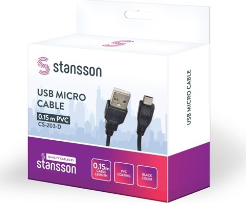 Stansson CS-203-D USB-A 2.0 Apa - Micro USB Adat és Töltőkábel 0.15m - Fekete