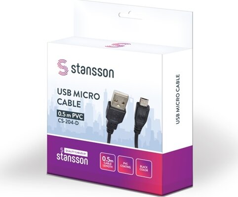 Stansson CS-204-D USB-A 2.0 Apa - Micro USB Adat és Töltőkábel 0.5m - Fekete