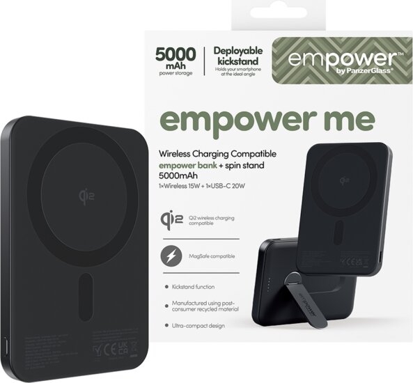 PanzerGlass Empower Powerbank kitámasztóval 5000mAh 20W - Asztrofekete
