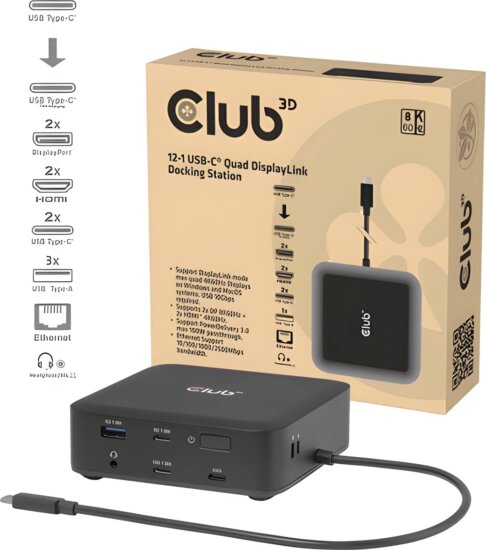 Club 3D CSV-2542 Univerzális USB-C Notebook Dokkoló állomás 100 Watt