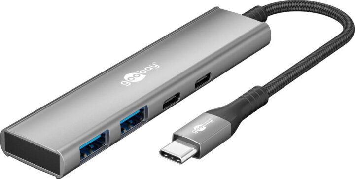 Goobay Slim 76563 USB-C/USB-A 3.2 4-port HUB - Ezüst/Fekete