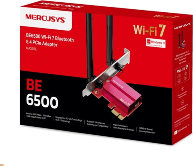 Mercusys MA37BE BE6500 Wireless PCIe WiFi / Bluetooth Adapter