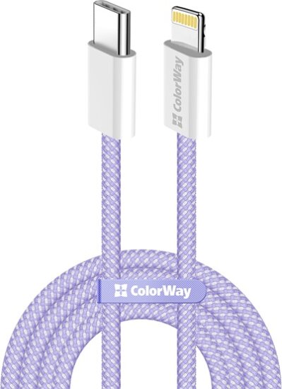 ColorWay CW-CBPDCL061-PU USB-C 2.0 Apa- Lightning Adat és Töltőkábel 27W 1m - Lila ColorWay CW-CBPDCL061-PU USB-C 2.0 Apa- Lightning Adat és Töltőkábel 27W 1m - Lila