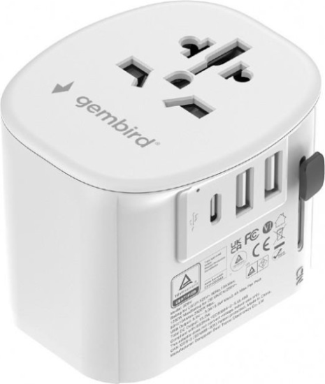 Gembird TPA-EU2A1C15-01-W Univerzális utazó adapter 15W - Fehér