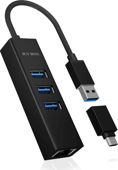 ICY BOX IB-HUB1419-LAN 4-port USB-A/C HUB (3x USB-A 3.0 + RJ45)