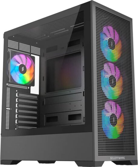 Silentware Core 100 ARGB Midi Torony Számítógépház + 4db 120mm ARGB ventilátor - Fekete