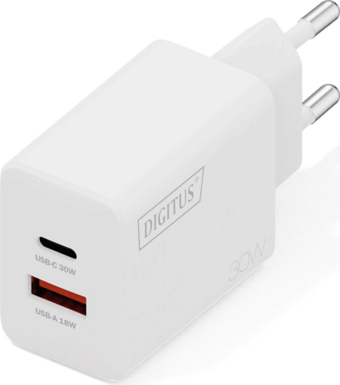 Digitus DA-10301 USB-A / USB-C Hálózati Gyorstöltő Adapter 30W - Fehér