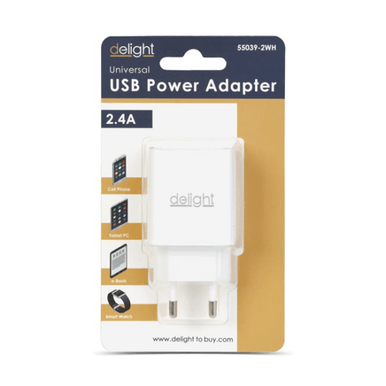 Delight 2x USB Hálózati töltő Adapter 12W - Fehér Delight 2x USB Hálózati töltő Adapter 12W - Fehér