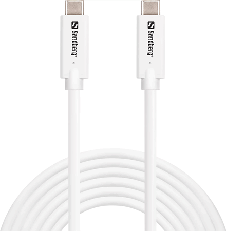 Sandberg 136-75 USB-C 3.2 Apa - USB-C 3.2 Apa Adat és Töltőkábel 100W 3m - Fehér