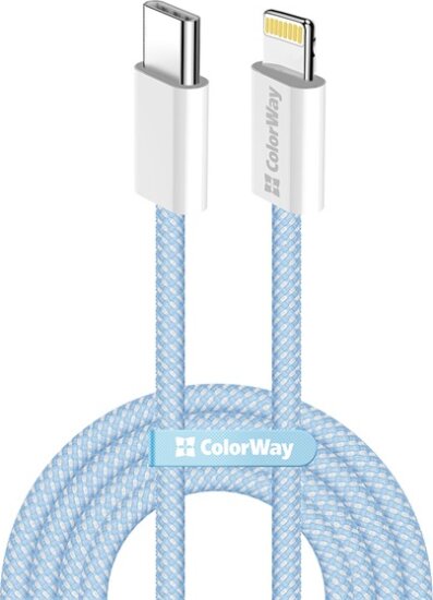 Colorway USB-C Apa - Lightning Fonott Adat és Töltőkábel 27W 1m - Kék