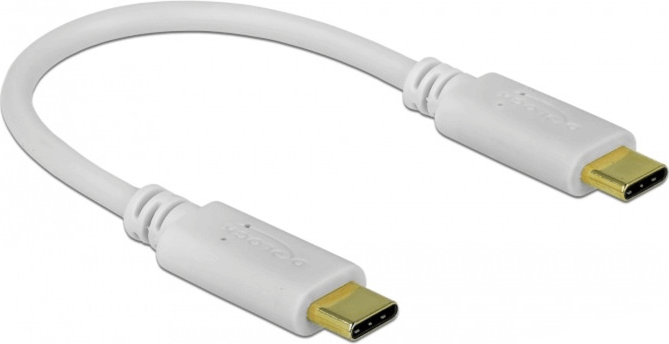 Delock 85357 USB-C Apa - USB-C Apa Adat és Gyorstöltő Kábel 100W 0.15m - Fehér