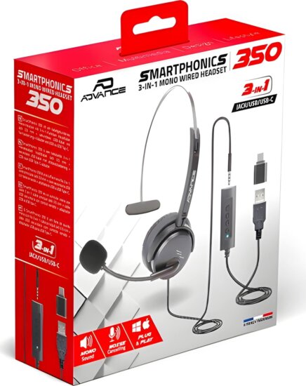 Advance SMARTPHONICS 350 USB / 3,5mm Jack Fejhallgató - Fekete