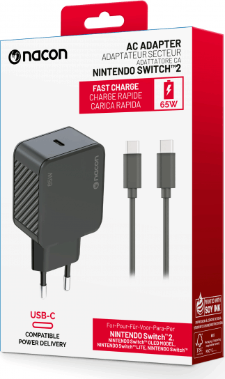 Nacon 2809499 Nintendo Switch 1-2 töltő adapter és USB-C kábel 65W - Fekete