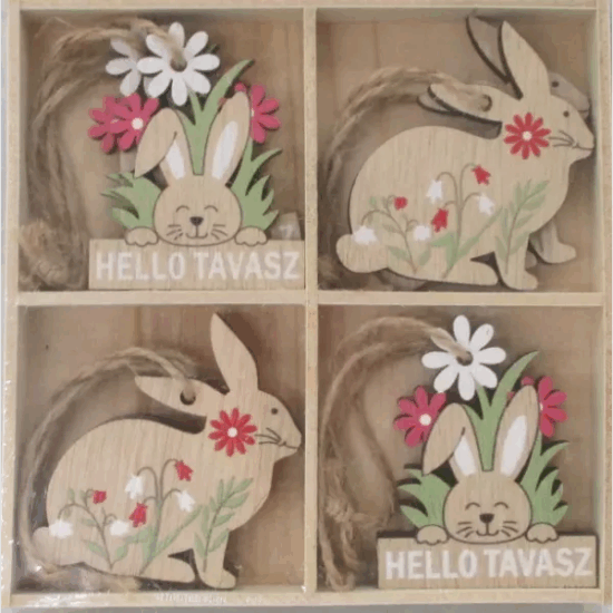 Felakasztható 8 darabos Helló tavasz! fa nyuszis húsvéti dekoráció