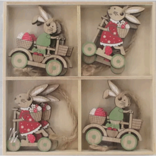 Felakasztható 8 darabos Rolleres fa nyuszikHúsvéti dekoráció 6 cm