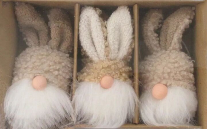 Nyuszifüles orrmanó figurák 3 darabos húsvéti dekorációs szett 8 cm