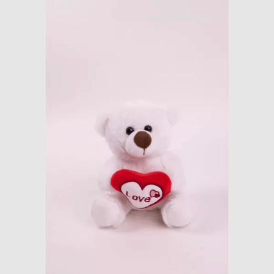 Fehér Maci plüssfigura szívvel 15 cm