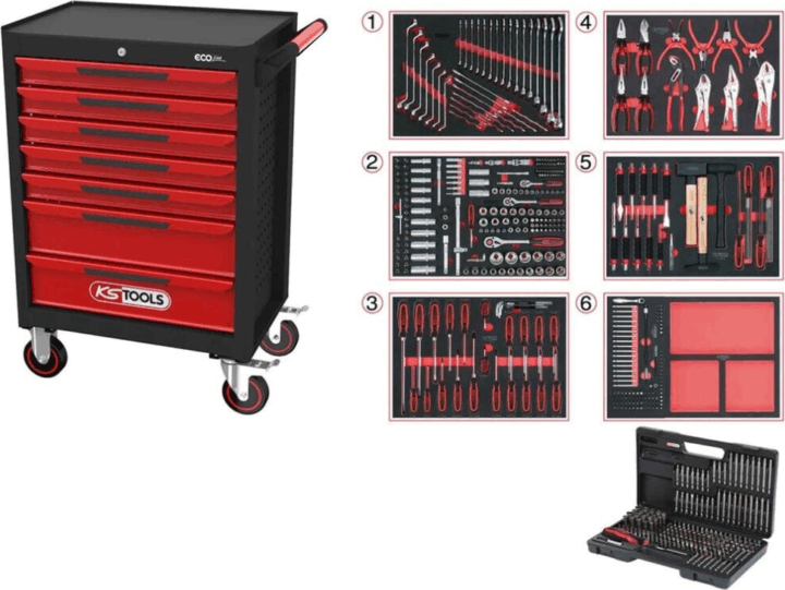 KS Tools 897.7598 ECOline Műhelykocsi 7 fiókkal + 598db-os szerszámkészlet