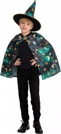 Godan Zöld varázsló jelmez köpeny és kalap kiegészítőkkel 5-6 éves gyerekeknek