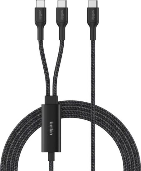 Belkin BOOSTCHARGE Pro USB-C apa - Dual USB-C apa Adat és Töltőkábel 140 Watt 1,5m - Fekete Belkin BOOSTCHARGE Pro USB-C apa - Dual USB-C apa Adat és Töltőkábel 140 Watt 1,5m - Fekete