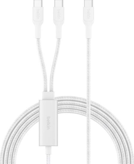 Belkin BOOSTCHARGE Pro USB-C apa - Dual USB-C apa Adat és Töltőkábel 140 Watt 1,5m - Fehér