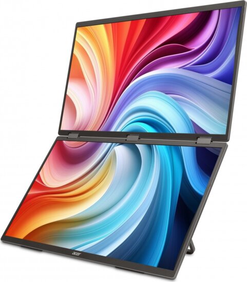 Acer 18,5" PD193QEbmiuux Dual 16:9 FullHD IPS Hordozható Monitor - Szürke