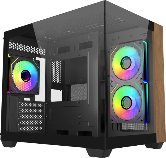 Cooler Master Elite 481 Wood Micro Tower Számítógép + 3db 120mm ventilátor - Fekete Cooler Master Elite 481 Wood Micro Tower Számítógép + 3db 120mm ventilátor - Fekete