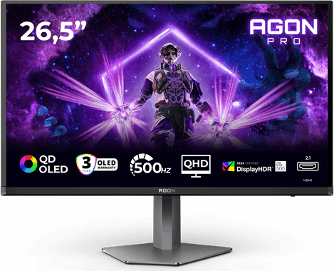 AOC 26.5" AG276QKD2 16:9 QHD OLED Gaming Monitor - Fekete / Ezüst