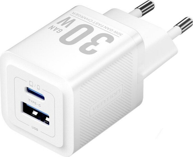 Vention FEQW0-EU USB-A / USB-C Hálózati Gyorstöltő Adapter 30W - Fehér