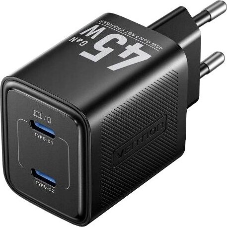 Vention FEFB0-EU 2X USB-C Hálózati Gyorstöltő Adapter 45W - Fekete