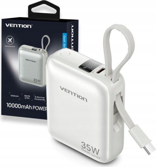Vention FHEN0 Powerbank Integrált USB-C Kábellel / 10000mAh 35W - Bézs Vention FHEN0 Powerbank Integrált USB-C Kábellel / 10000mAh 35W - Bézs